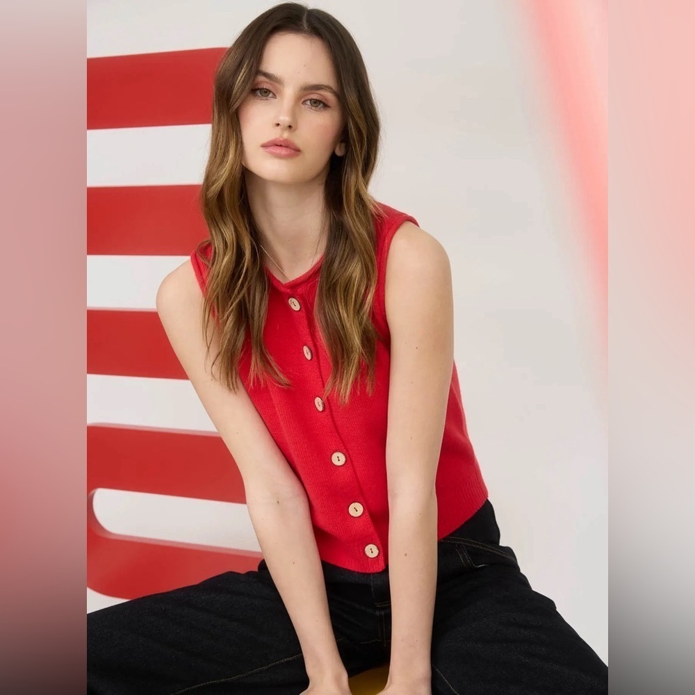 208 - Raw Edge Red Cardigan Tank